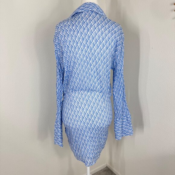 Free People Rillo Blue Beach Shirt Dress Size Small Long Bell Sleeve Wrap - Picture 3 of 11